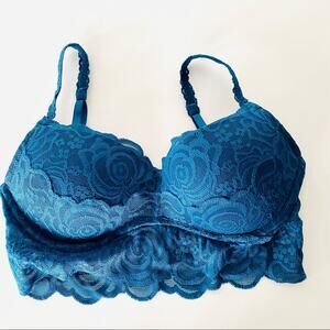 NEW VS VICTORIAS SECRET PINK Royal Navy Blue Sheer Lace Molded Bra Bralette S